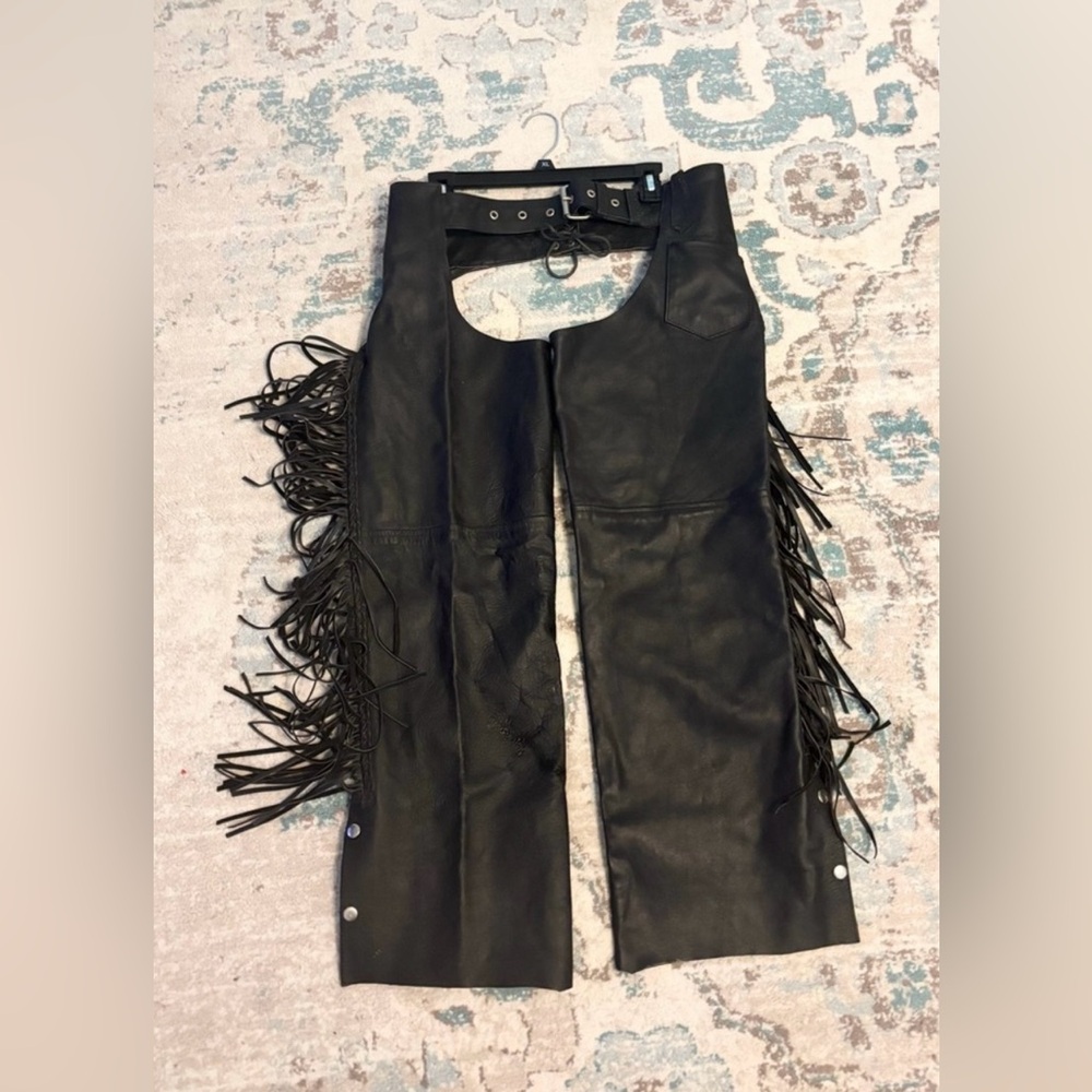 BARNEY’S LEATHER CHIC Black LEATHER Fringe Pants - Picture 2 of 13